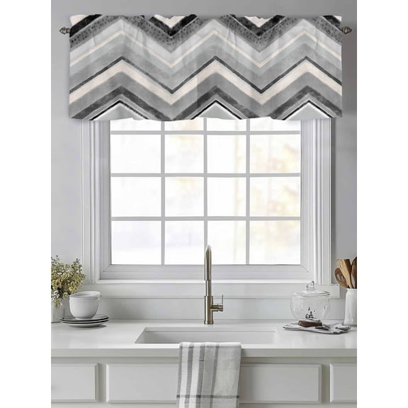 Curtain Valance for Windows,Grey Black White Stripes Chevron Kitchen Valances Rod Pocket Short Curtains,Retro Abstract Geometric Art Window Treatment Panel for Bedroom Bathroom 42"x12"