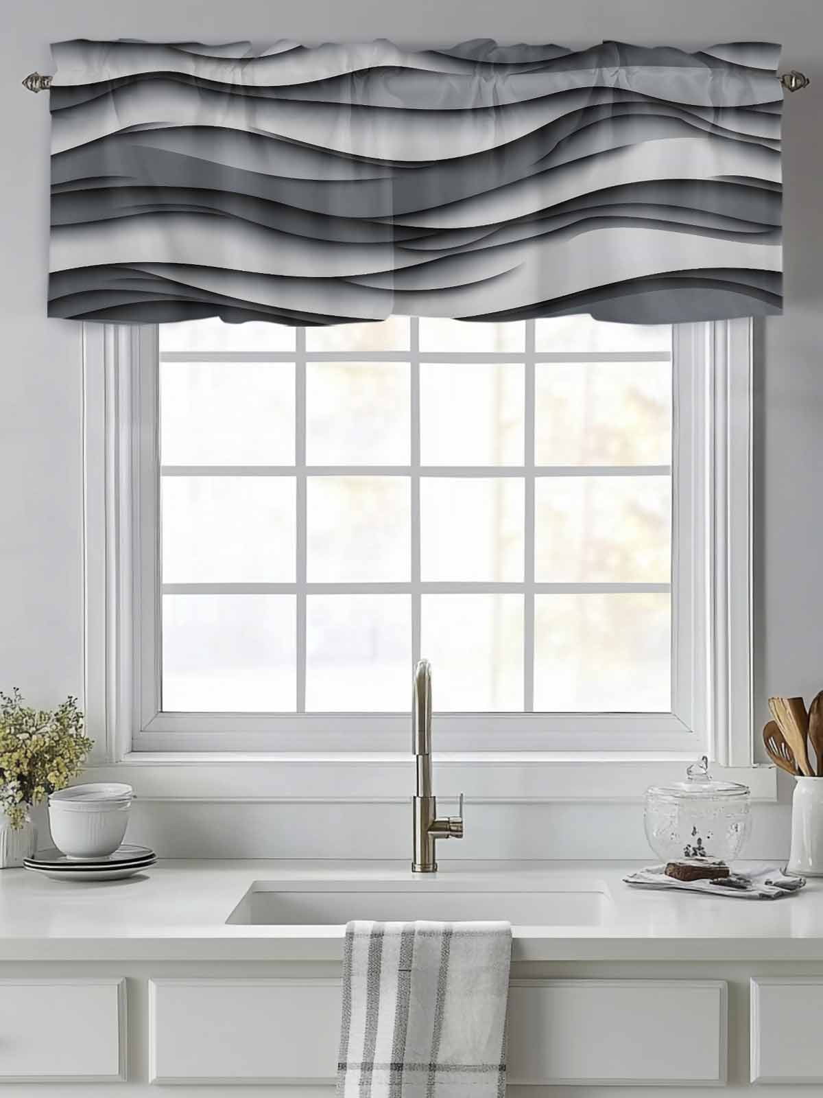 Curtain Valance for Windows,Grey Gradient Ombre Abstract Geometric ...