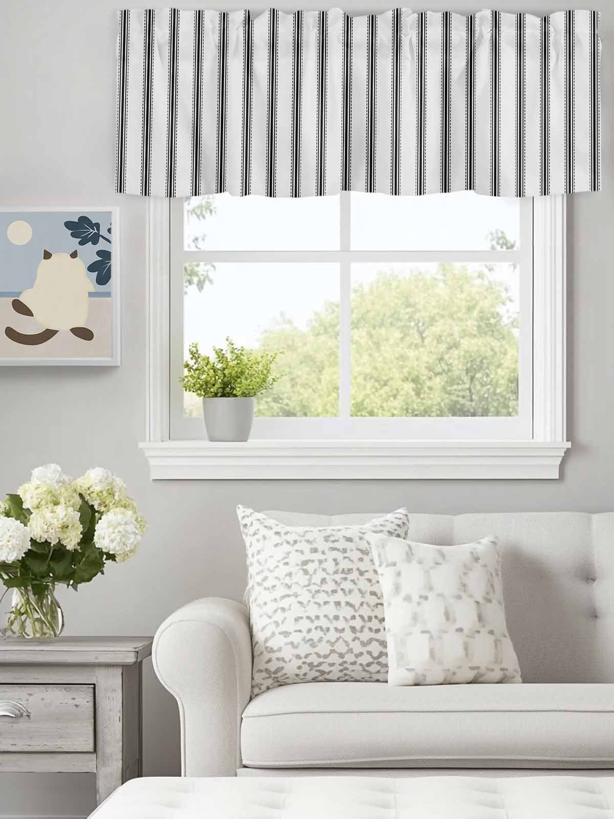 Visual Reference: Curtain Valance For Windows Grey White Stripes Modern Minimalism Kitchen