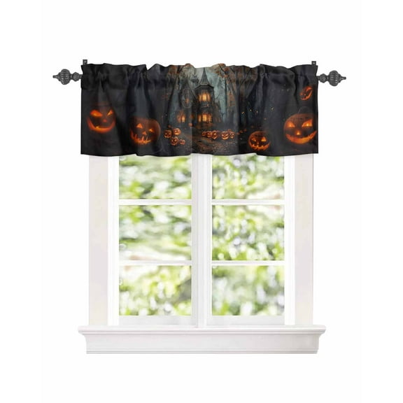 Curtain Valance for Windows Halloween Scary House Pumpkin Ghost Face Kitchen Valances Rod Pocket Short Curtains,Horror Night Forest Window Treatment Panel for Living Room Bathroom Bedroom 42x12in