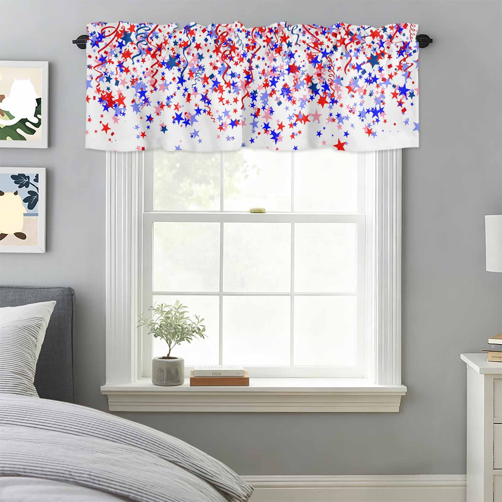 Curtain Valance for Windows, Independence Day Red Blue Stars Kitchen ...