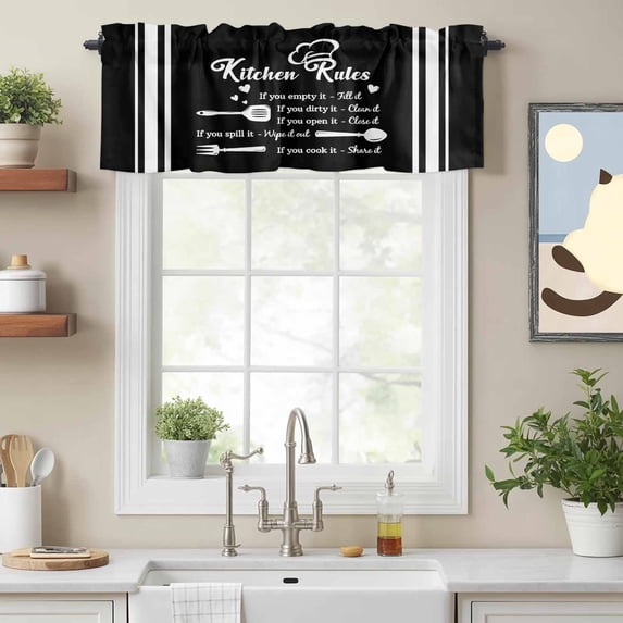 Curtain Valance for Windows, Kitchen Rules Black and White Kitchen ...