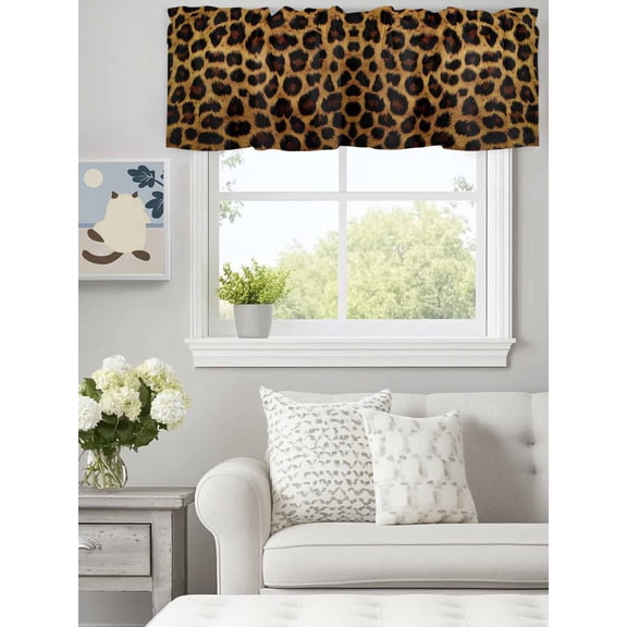 Curtain Valance for Windows, Leopard Print Sexy Wild Kitchen Valances Rod Pocket Short Curtains, Vintage Brown Window Valance for Bedroom Bathroom Living room 60x18in