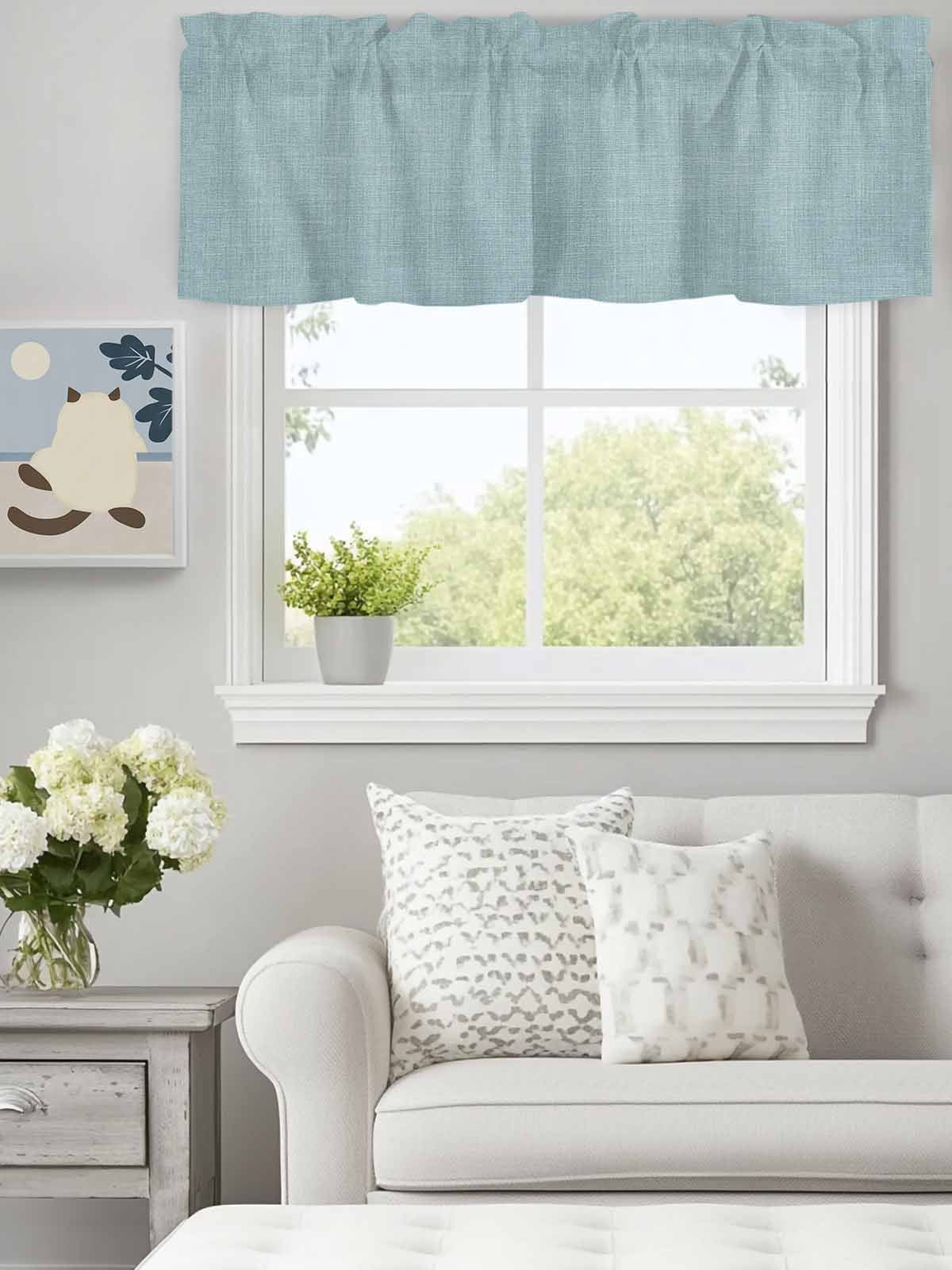 Curtain Valance for Windows, Light Blue Vintage Linen Kitchen Valances Rod Pocket Short Curtains, Solid Color Window Valance for Bedroom Bathroom Living room 60x18in