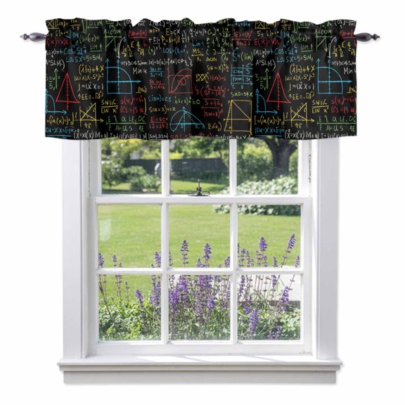 Curtain Valance for Windows, Mathematical Formulas Math Doodle Kitchen Valances Rod Pocket Short Curtains, Cartoon Style Window Valance for Bedroom Bathroom Living room 42x12in