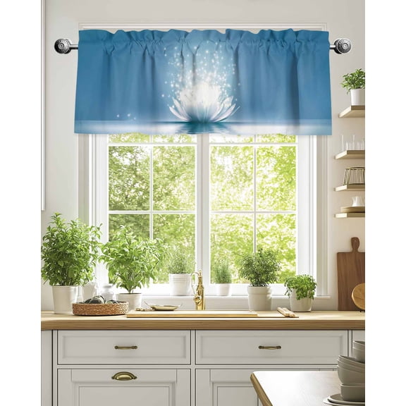 Curtain Valance for Windows,Meditation Lotus Flower Kitchen Valances Rod Pocket Short Curtains,Asian Zen Spiritual Window Treatment Panel for Bedroom Bathroom 54x18in