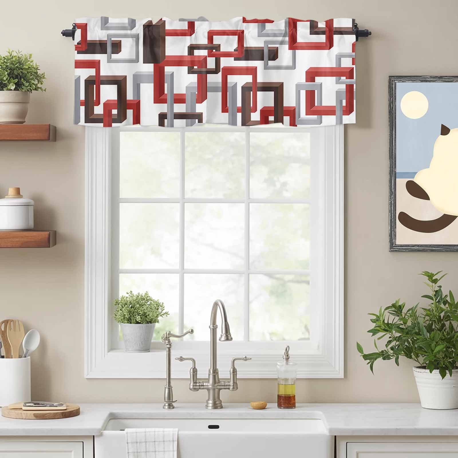 Curtain Valance for Windows, Mid Century Abstract Art Kitchen Valances ...