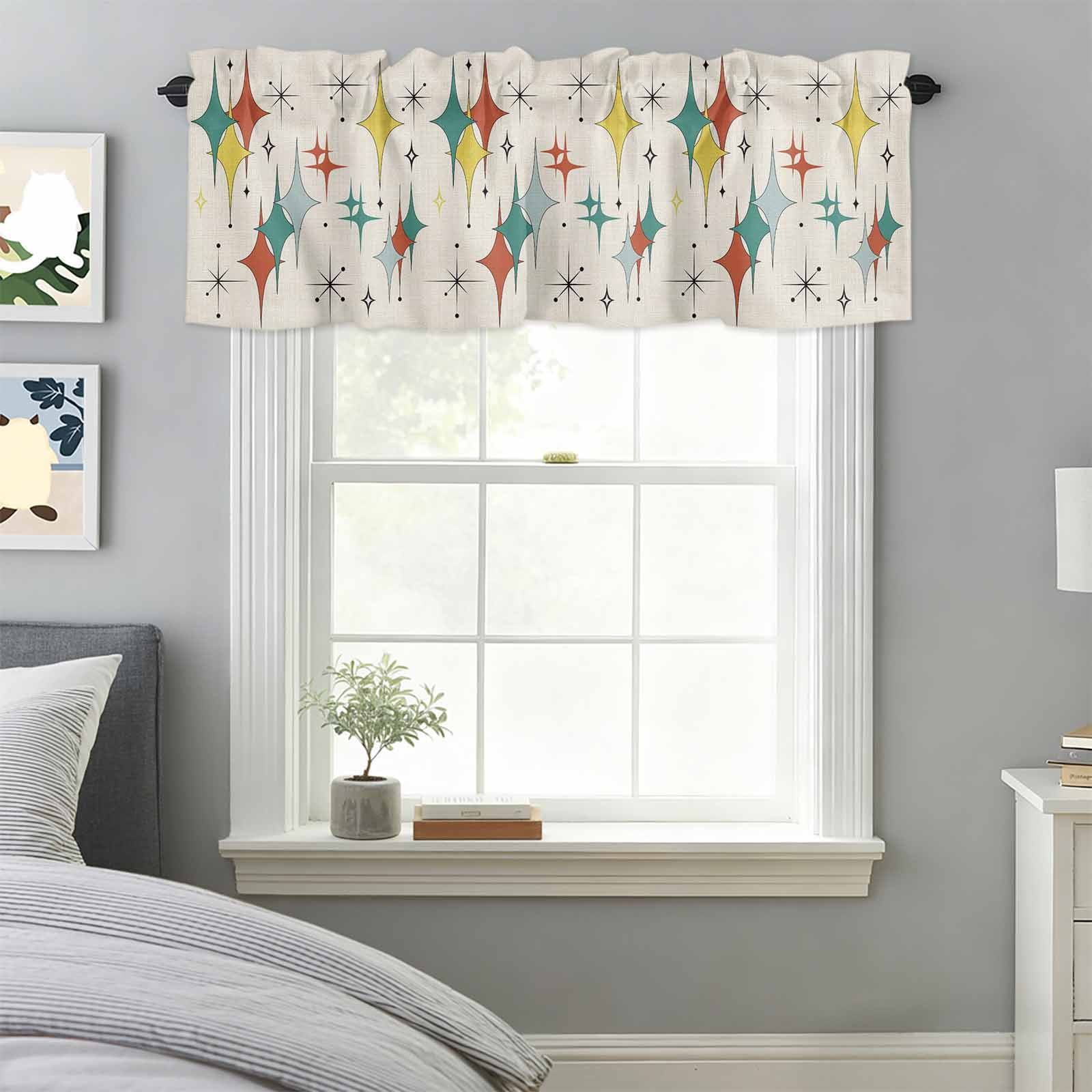 Curtain Valance for Windows, Mid Century Abstract Kitchen Valances Rod ...