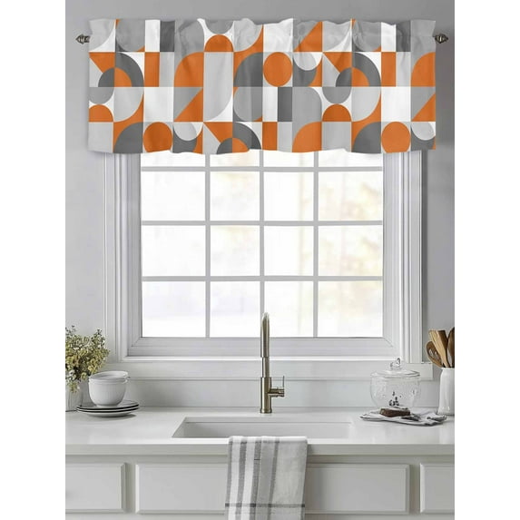 Curtain Valance for Windows,Mid Century Orange Color Block Nordic Style Kitchen Valances Rod Pocket Short Curtains,Abstract Gray Geometric Window Treatment Panel for Bedroom Bathroom 42"x12"