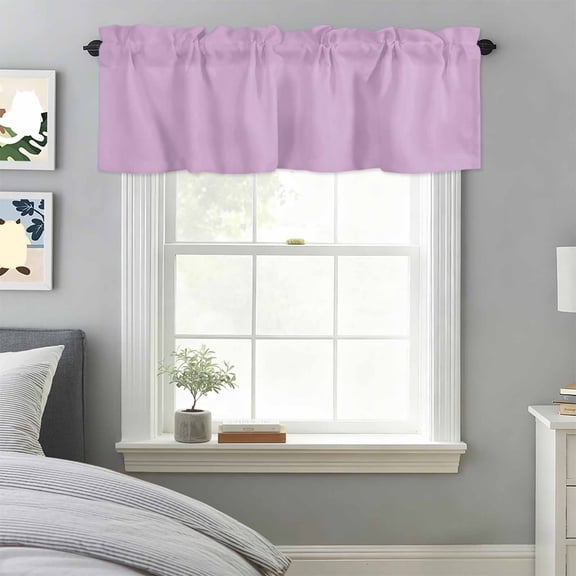 Curtain Valance for Windows, Minimalist Solid Color Lilac Kitchen Valances Rod Pocket Short Curtains, Light Purple Monochrome Art Window Valance for Bedroom Bathroom Living room 42x18in