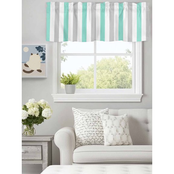 Curtain Valance for Windows,Modern Colorful Gradient Geometric Line Kitchen Valances Rod Pocket Short Curtains,Green Grey Ombre Stripe Window Treatment Panel for Bedroom Bathroom 60x18in