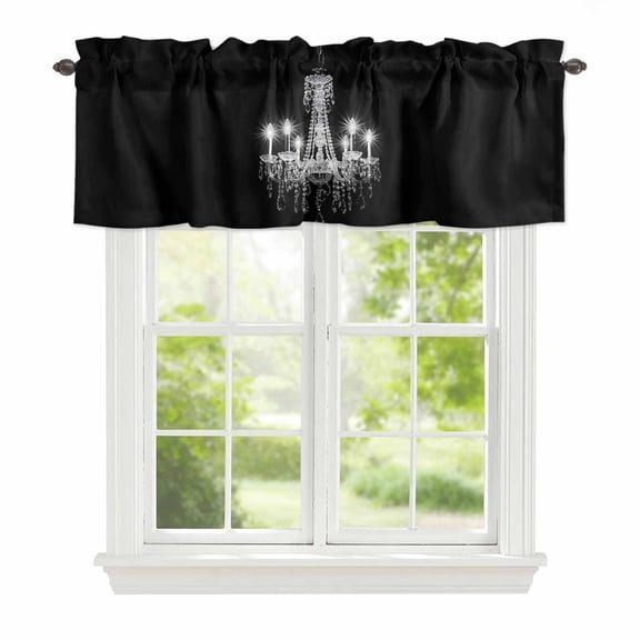 Curtain Valance for Windows, Modern Crystal Lighting on Black Kitchen Valances Rod Pocket Short Curtains, Chandelier Candle Window Valance for Bedroom Bathroom Living room 42x12in