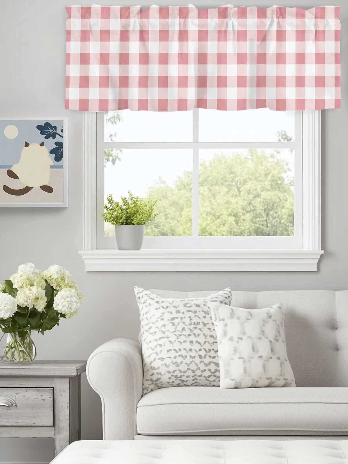 Curtain Valance for Windows,Modern Pink Plaid Checker Kitchen Valances ...