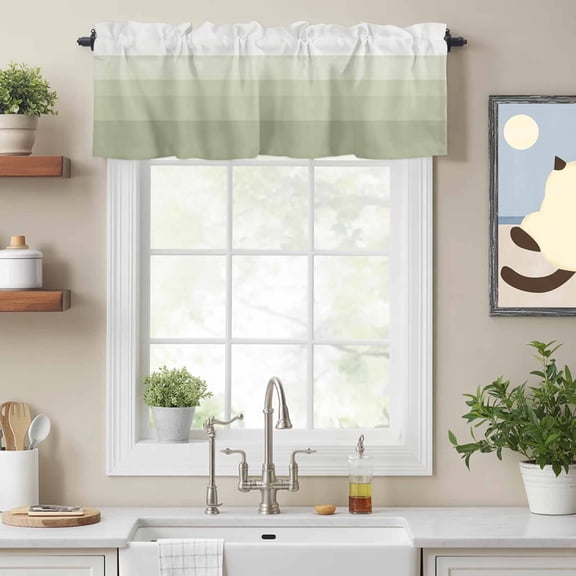 Curtain Valance for Windows, Modern Sage Green Gradient Line Kitchen Valances Rod Pocket Short Curtains, Abstract Minimalist Ombre Line Window Valance for Bedroom Bathroom Living room 54x18in