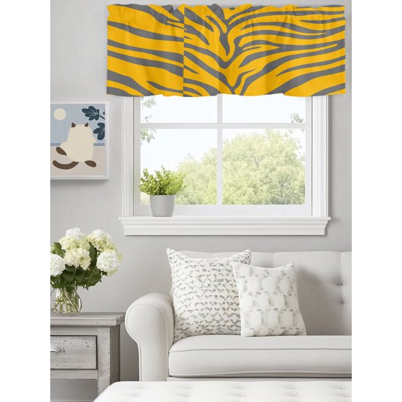 Curtain Valance for Windows, Modern Yellow Gray Animal Stripe Kitchen Valances Rod Pocket Short Curtains, Tiger Texture Line Window Valance for Bedroom Bathroom Living room 60x18in