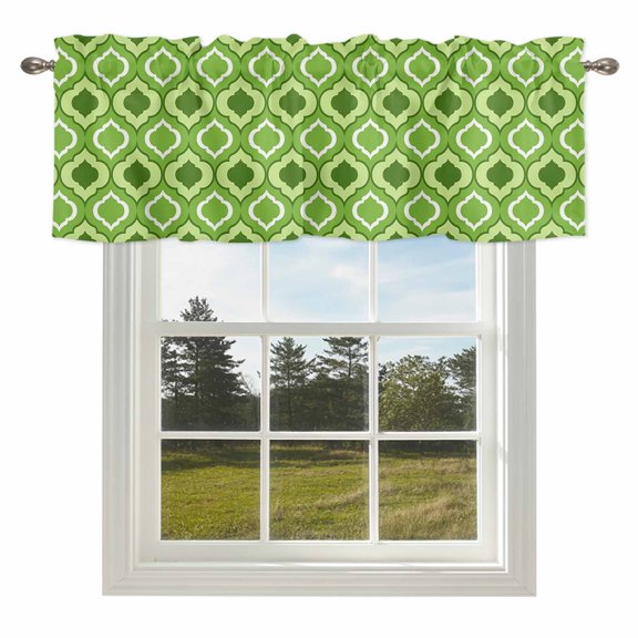 Curtain Valance for Windows Moroccan Pattern Kitchen Curtain Valances Green Geometric Trellis Valances Window Treatments Short Curtains for Kitchen Living Room Bedroom Bathroom Home Decor 54x18 Inch