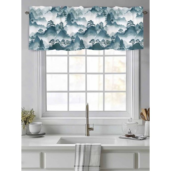 Curtain Valance for Windows,Mountain Garden Chinese Style Kitchen Valances Rod Pocket Short Curtains,Chinoiserie Asian Scenic Window Treatment Panel for Bedroom Bathroom 42"x12"