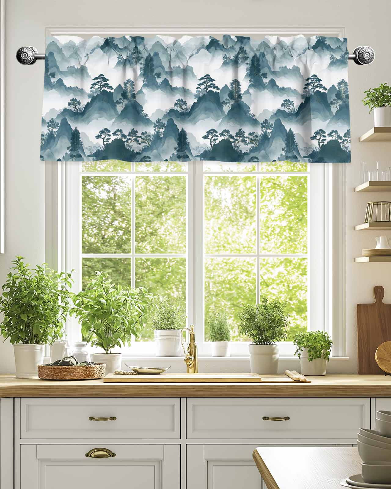 Chinese Pattern Valances Curtain Valance for Windows,Mountain Garden Chinese Style Kitchen ...