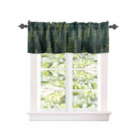 Curtain Valance for Windows Nature Green Forest Pine Tree Kitchen Valances Rod Pocket Short Curtains,Summer Woodland Plant Window Treatment Panel for Living Room Bathroom Bedroom 42x18in