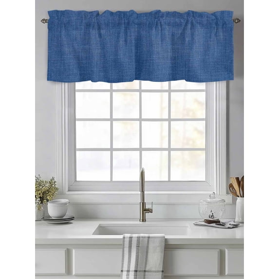 Curtain Valance for Windows,Navy Blue Retro Linen Kitchen Valances Rod Pocket Short Curtains,Modern Minimalist Style Window Treatment Panel for Bedroom Bathroom 42"x12"