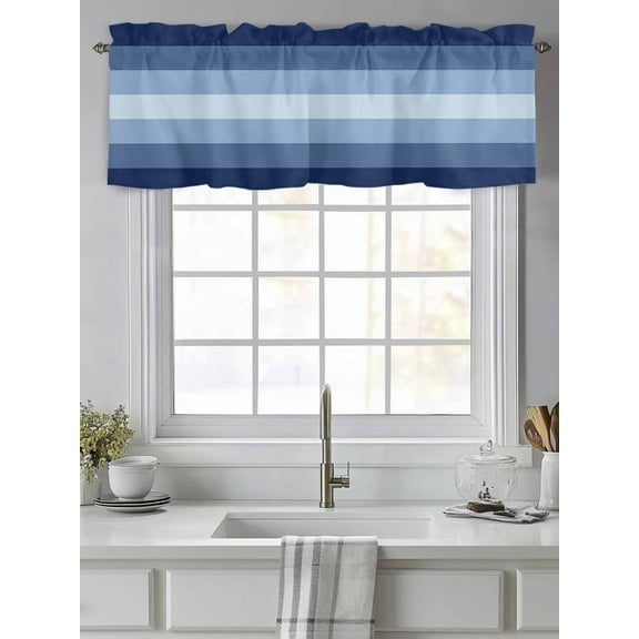 Curtain Valance for Windows,Navy Blue Stripe Gradient Kitchen Valances Rod Pocket Short Curtains,Modern Minimalist Style Window Treatment Panel for Bedroom Bathroom 42"x12"