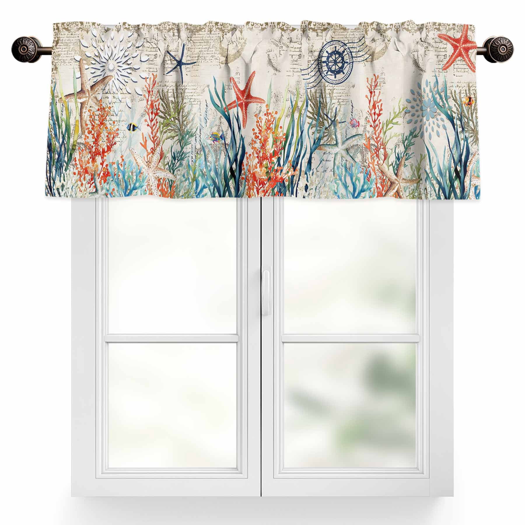 Aloha Tiki Pattern Short Curtain With Valance – 54x18 Inch, Peach Skin Velvet, Kitchen Bathroom Decor 3 thumbnail image