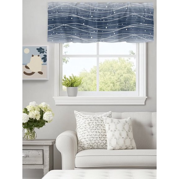 Curtain Valance for Windows, Ocean Gradient Navy Blue Waves Kitchen Valances Rod Pocket Short Curtains, Abstract Wave Points Window Valance for Bedroom Bathroom Living room 60x18in