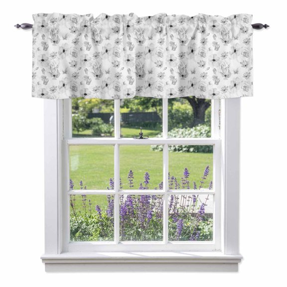 Curtain Valance for Windows, Orchids Seamless Gray Gradient Kitchen Valances Rod Pocket Short Curtains, Spring Country Flowers Window Valance for Bedroom Bathroom Living room 42x12in
