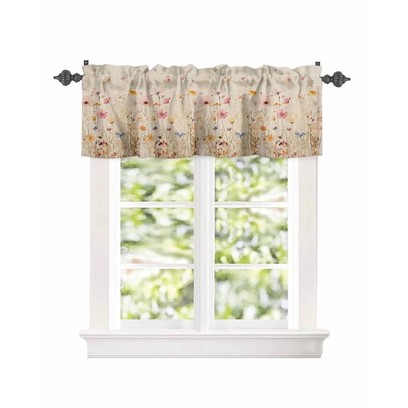 Curtain Valance for Windows Pastoral Style Floral Pink Yellow Kitchen Valances Rod Pocket Short Curtains,Spring Plant Leaves on Burlap Window Treatment Panel for Living Room Bathroom Bedroom 42x12in
