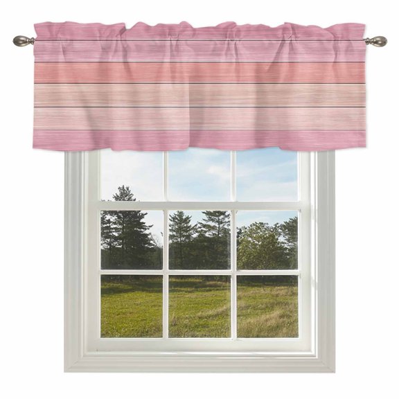 Curtain Valance for Windows Pink Wood Grain Kitchen Curtain Valances Rustic Farmhouse Wooden Plank Valances Window Treatments Short Curtains for Kitchen Living Room Bedroom Home Decor 54x18 Inch