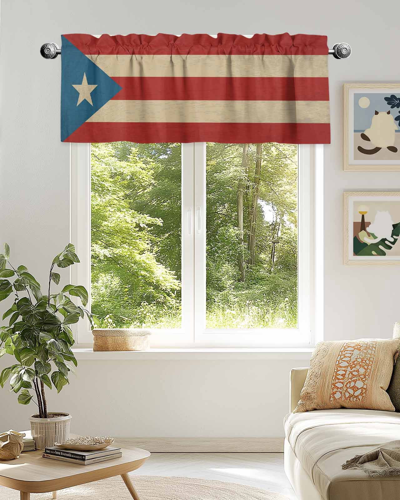 Curtain Valance for Windows,Puerto Rico Flag Red Stripe Stars Kitchen ...