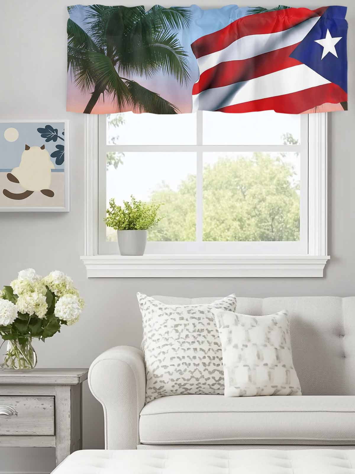 Curtain Valance for Windows, Puerto Rico Flag Star Kitchen Valances Rod ...