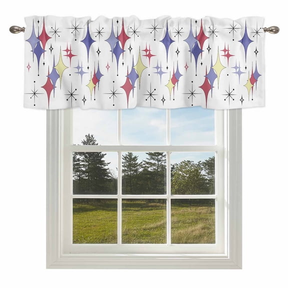 Curtain Valance for Windows Purple Yellow Pink Diamond Kitchen Curtain Valances Modern Geometric Mid Century Valances Window Treatments Short Curtains for Kitchen Living Room Bedroom 54x18 Inch