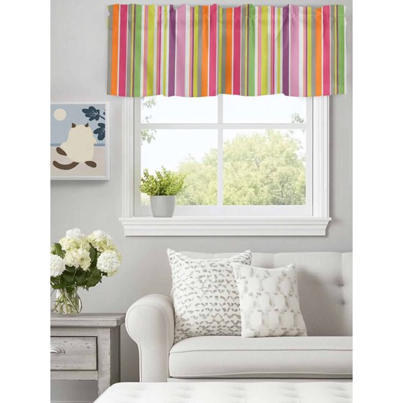Curtain Valance for Windows,Rainbow Stripe Colorful Line Kitchen Valances Rod Pocket Short Curtains,Watercolor Stripes Seamless Window Treatment Panel for Bedroom Bathroom 60x18in