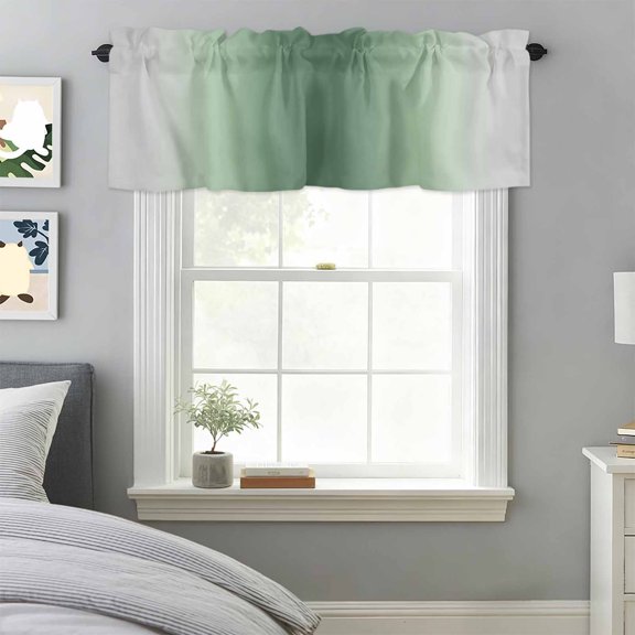Curtain Valance for Windows, Rat Tail Green Gray Gradual Kitchen Valances Rod Pocket Short Curtains, Abstract Art Window Valance for Bedroom Bathroom Living room 42x18in