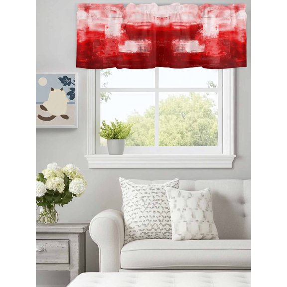 Curtain Valance for Windows,Red Watercolor Oil Painting Style Kitchen Valances Rod Pocket Short Curtains,Gradient Abstract Art Window Treatment Panel for Bedroom Bathroom 60"x18"
