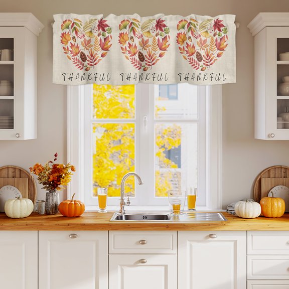 Curtain Valance for Windows, Retro Autumn Maple Leaves Pine Fruit Kitchen Valances Rod Pocket Short Curtains 42x12in, Countryside Almonds Window Valance for Bedroom Bathroom Living room