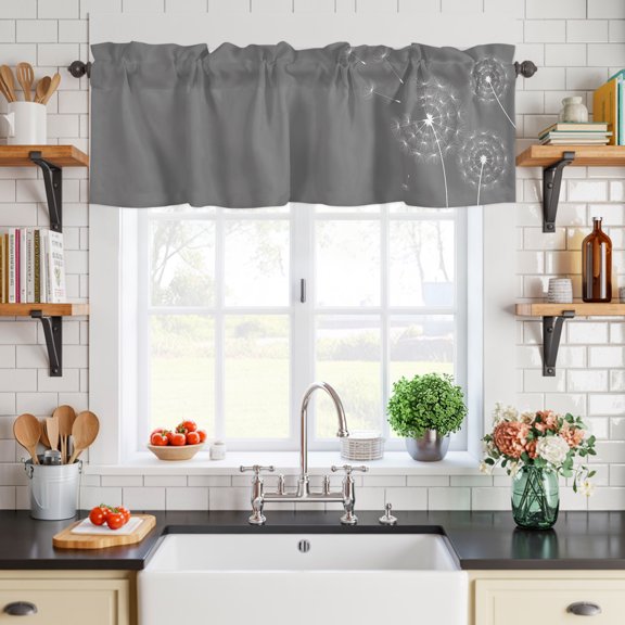 Curtain Valance for Windows Retro Country Dandelions Short Rod Pocket Kitchen Valances Blackout Curtains Pastoral Botanical on Gray Window Treatment for Living Room Bathroom Bedroom,54"x18"