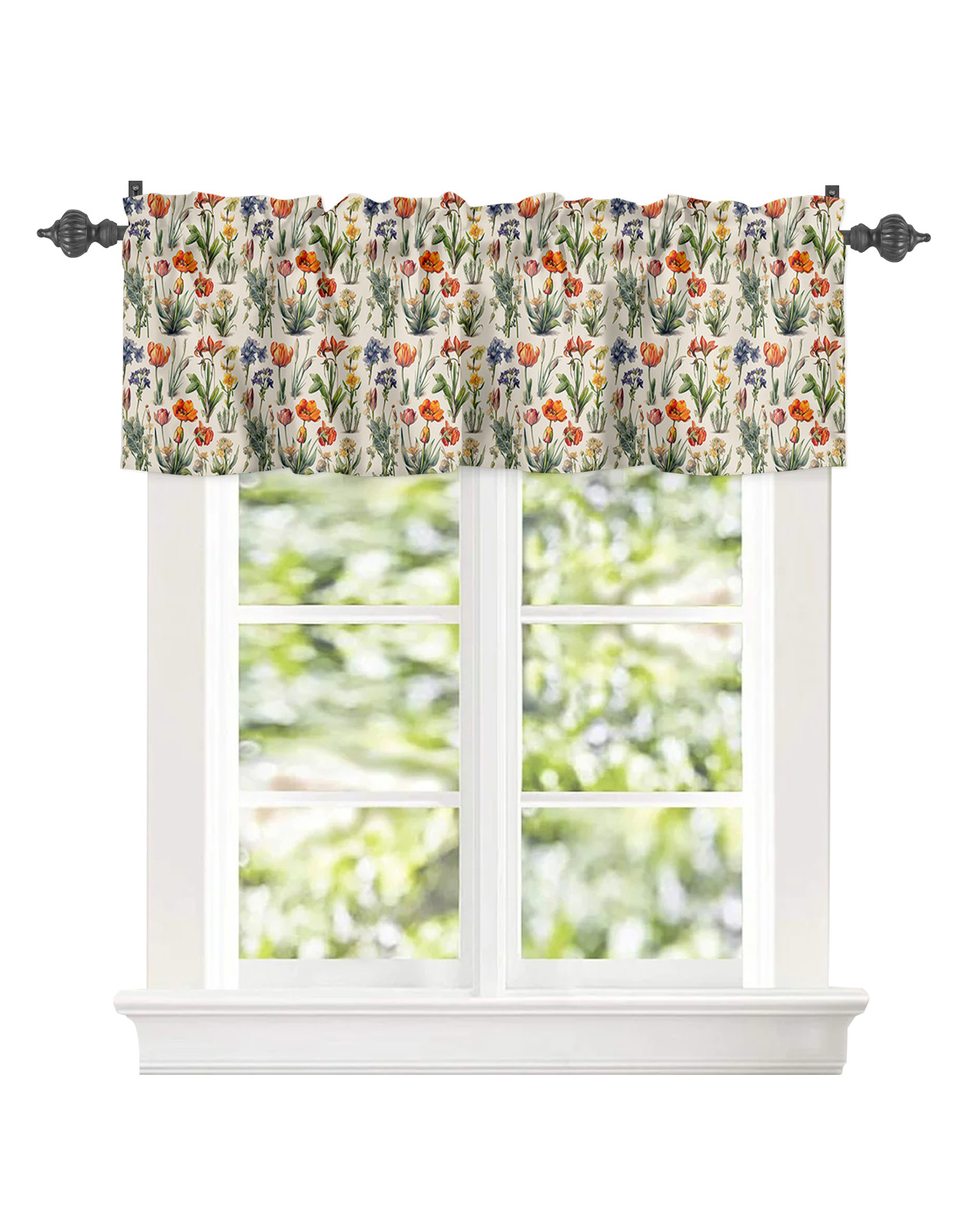 Curtain Valance for Windows Retro Pastoral Floral Blossom Kitchen ...