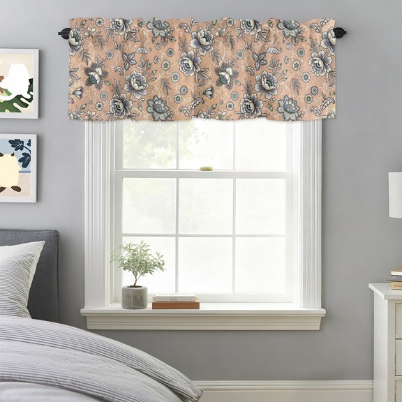 Curtain Valance for Windows, Retro Pastoral Garden Flower Leaves Kitchen Valances Rod Pocket Short Curtains, Rustic Floral Leaves Plant Window Valance for Bedroom Bathroom Living room 42x18in