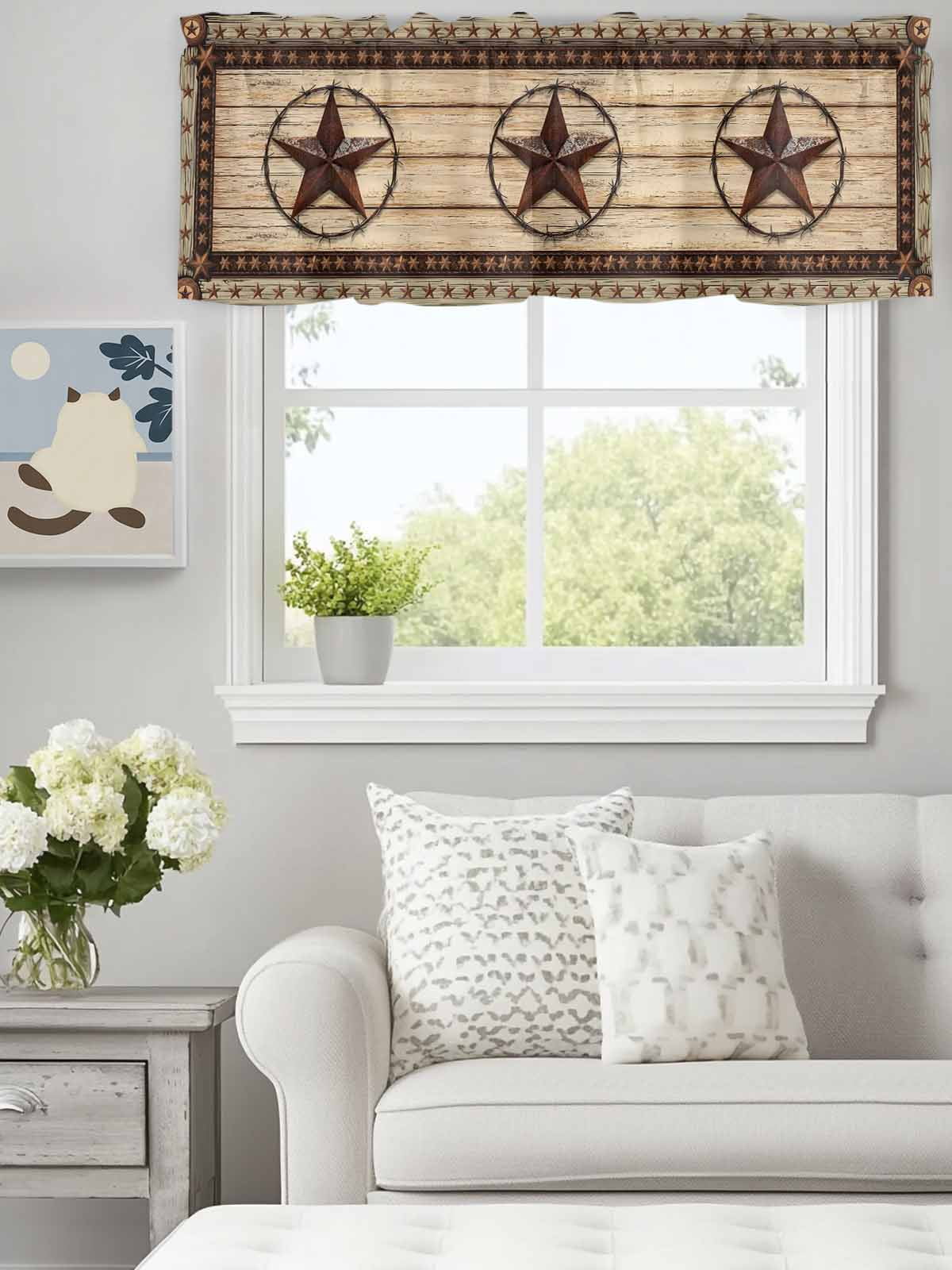 Curtain Valance for Windows, Retro Rustic Texas Country Star Kitchen ...