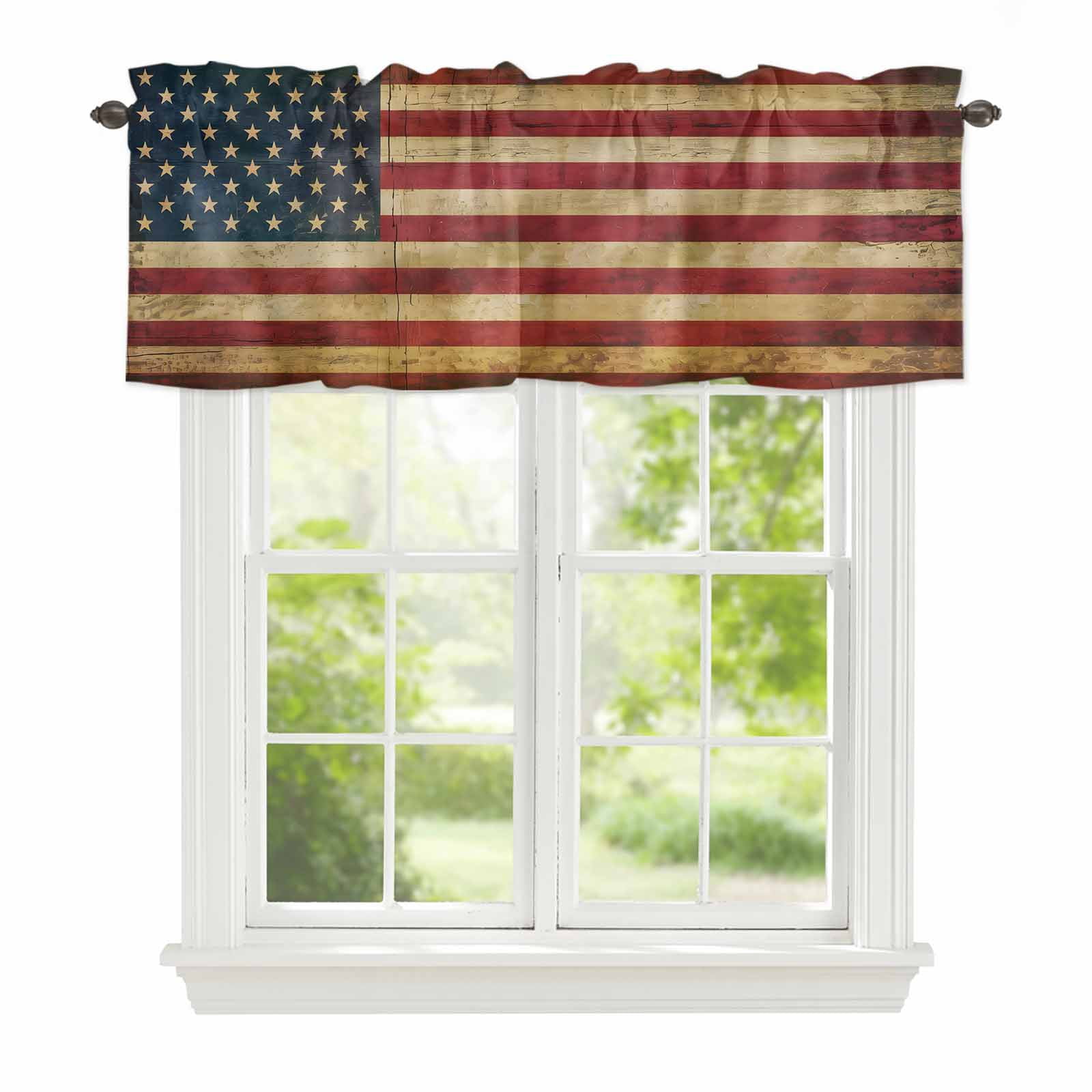 Curtain Valance for Windows, Retro USA Flag Stars and Stripes Kitchen ...