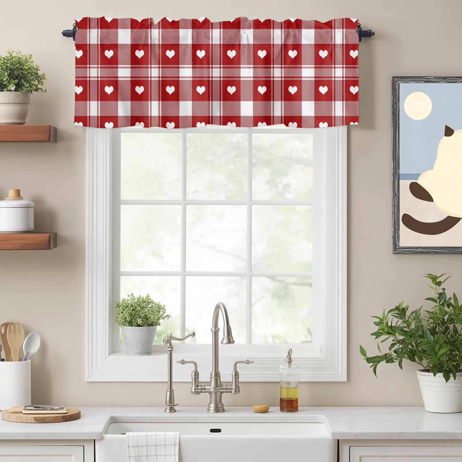 Curtain Valance for Windows, Romantic Valentines Love Heart Buffalo