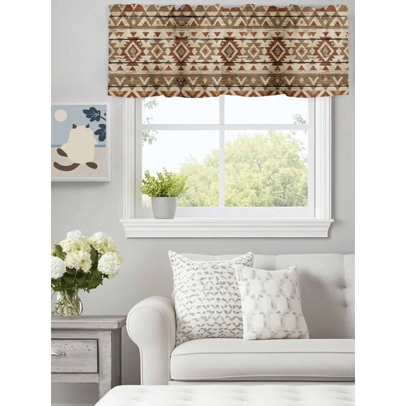 Curtain Valance for Windows, Rustic Aztec Style Pattern Kitchen ...