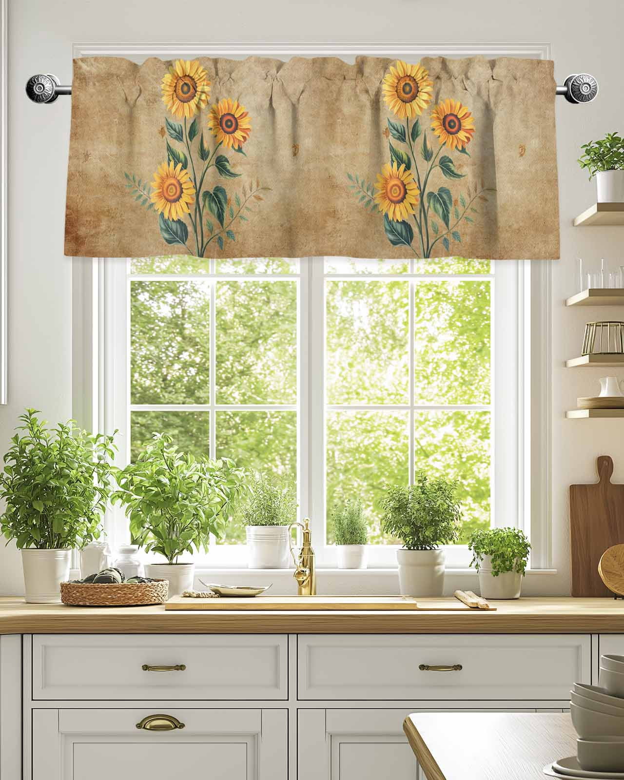 Paper Window Valance Curtain Valance for Windows,Rustic Farm Sunflowers Floral Kitchen ...