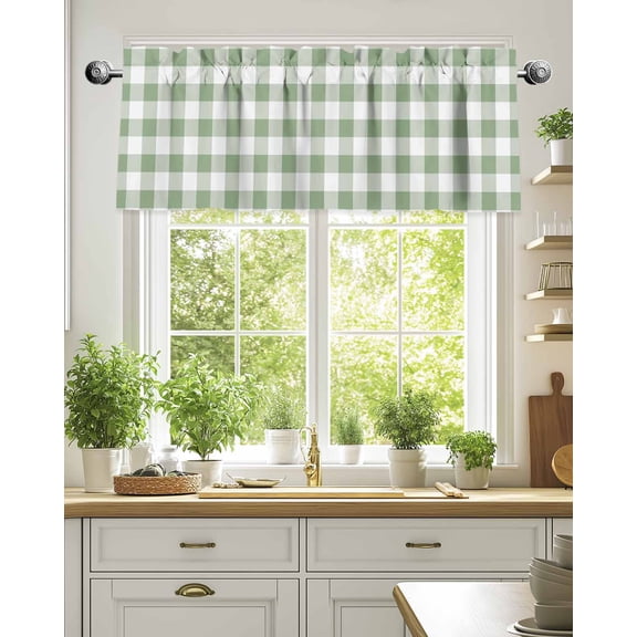 Curtain Valance for Windows,Sage Green Buffalo Plaid Kitchen Valances Rod Pocket Short Curtains,Country Gingham Check Window Treatment Panel for Bedroom Bathroom 42"x18"