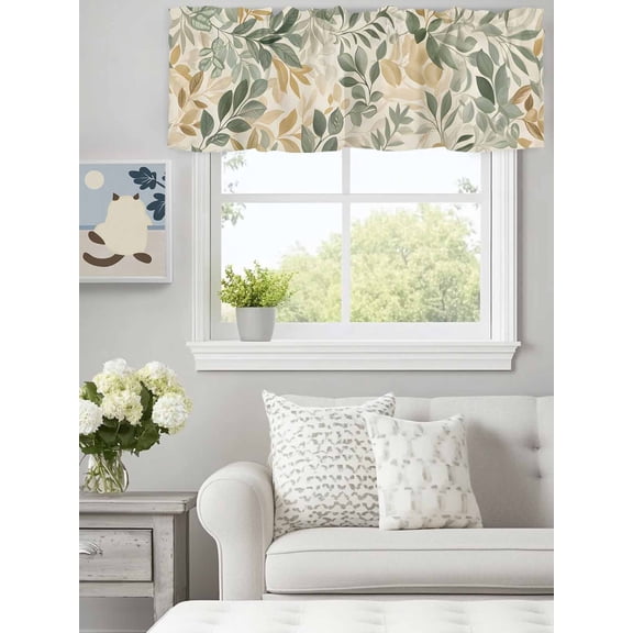 Curtain Valance for Windows,Sage Green Leaf Spring Plant Kitchen Valances Rod Pocket Short Curtains,Country Leaves Seamless Window Treatment Panel for Bedroom Bathroom 60"x18"