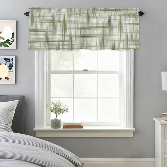 Curtain Valance for Windows, Sage Green Lines Abstract Geometric Kitchen Valances Rod Pocket Short Curtains, Natural Plant Theme Window Valance for Bedroom Bathroom Living room 42x18in