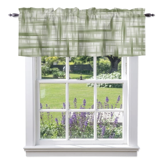 Curtain Valance for Windows, Sage Green Lines Abstract Geometric Kitchen Valances Rod Pocket Short Curtains, Natural Plant Theme Window Valance for Bedroom Bathroom Living room 42x12in