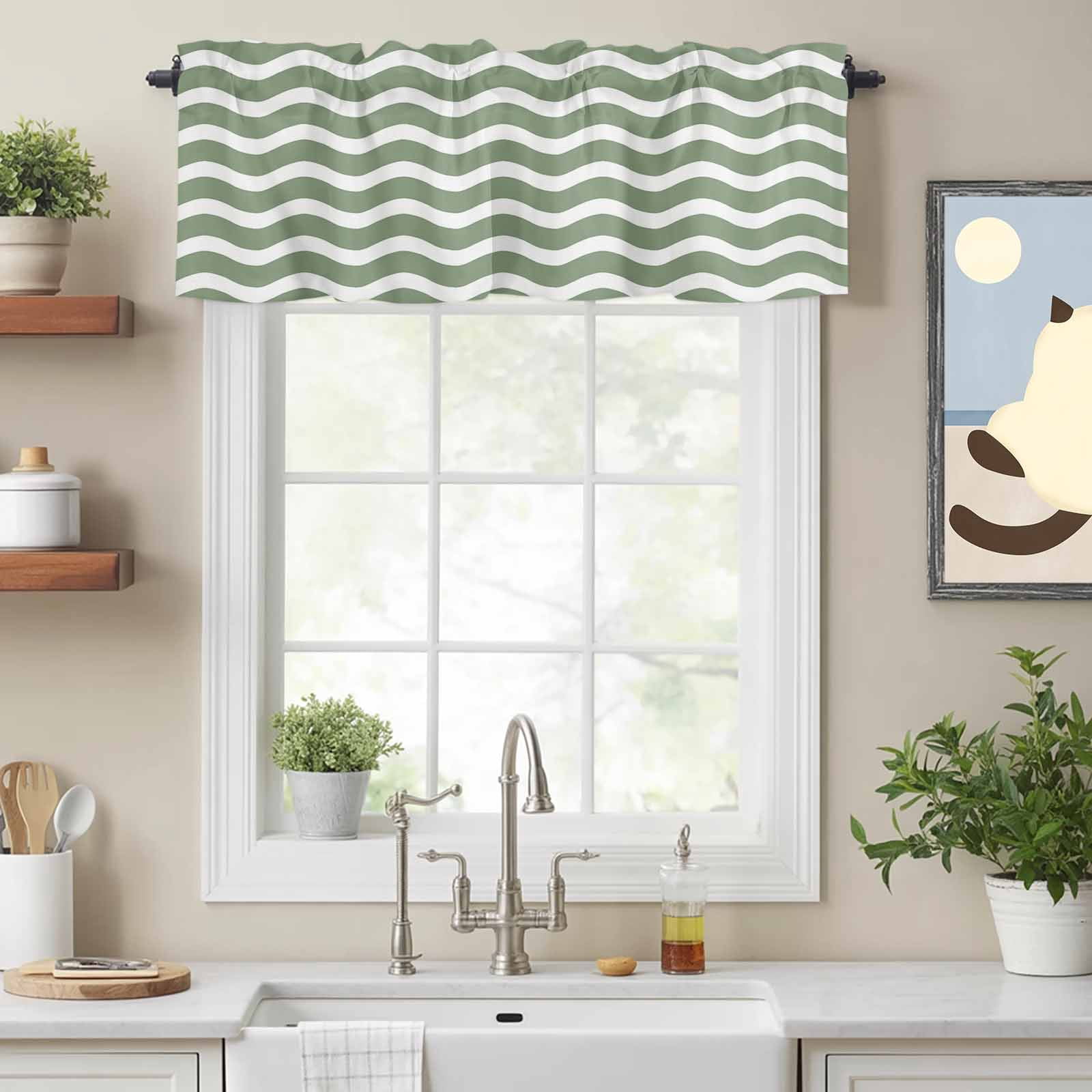 Curtain Valance for Windows, Sage Green Water Ripple Kitchen Valances ...